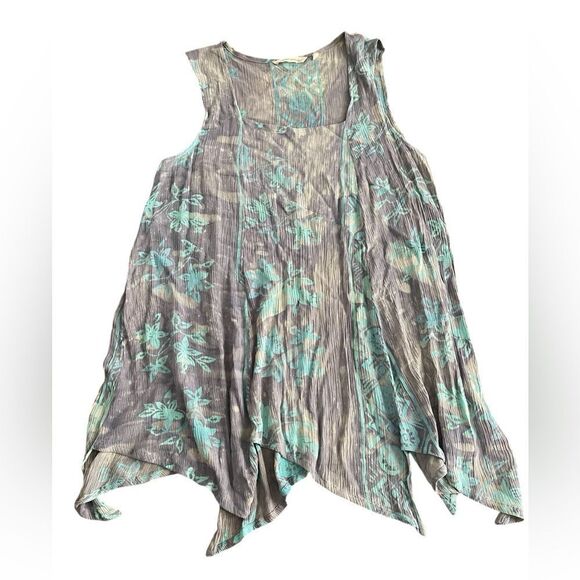 Soft Surroundings Tunic Top Blue Grey Floral size L - Picture 1 of 6